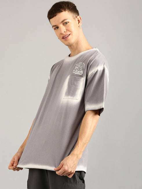 Dark Grey Oversized Spray Printed T-shirt